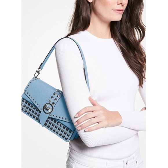 MICHAEL KORS 💙 Greenwich Medium Studded Saffiano Leather Shoulder Bag - Picture 3 of 14